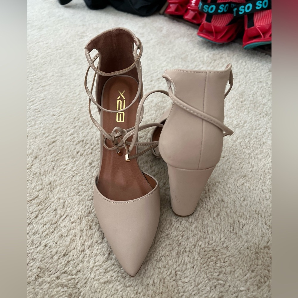 X2B nude heels with tie up string size 8